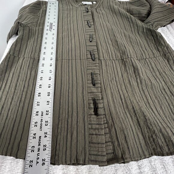 Habitat Womens Olive Green Striped Swing Jacket Medium 3/4 Sleeve Unique Buttons - Picture 8 of 8